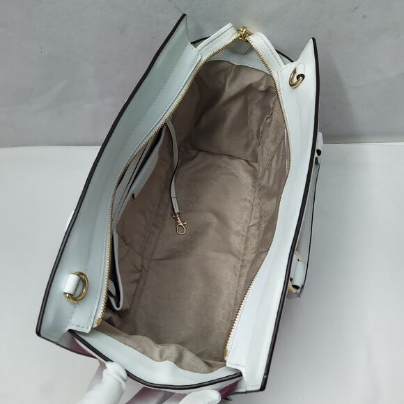 Michael Kors Selma Fuschia Pink Canvas Leather Trim Zipper Satchel Shoulder Bag - Picture 11 of 16